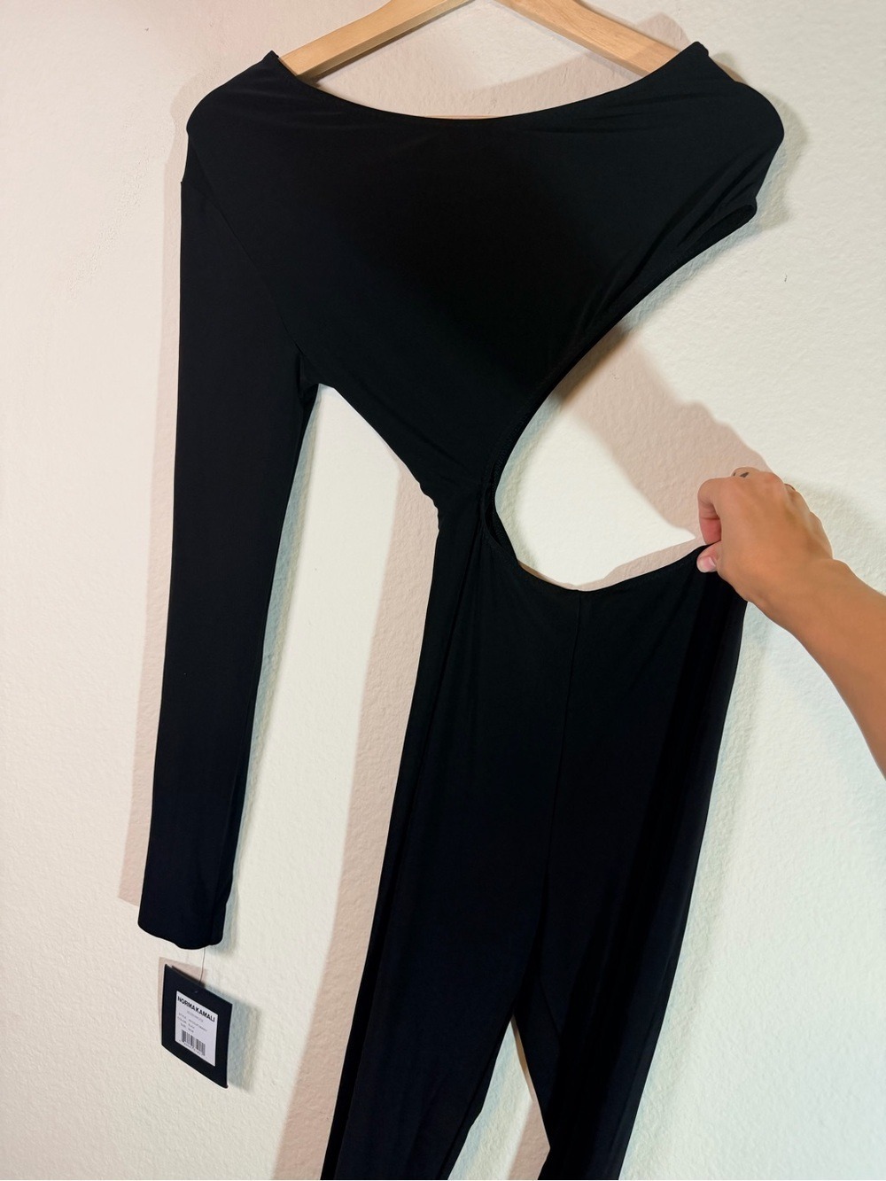 Norma Kamali One Sleeve Shane Catsuit Black Jumpsuit M KK123JPL968001 - Picture 6 of 9
